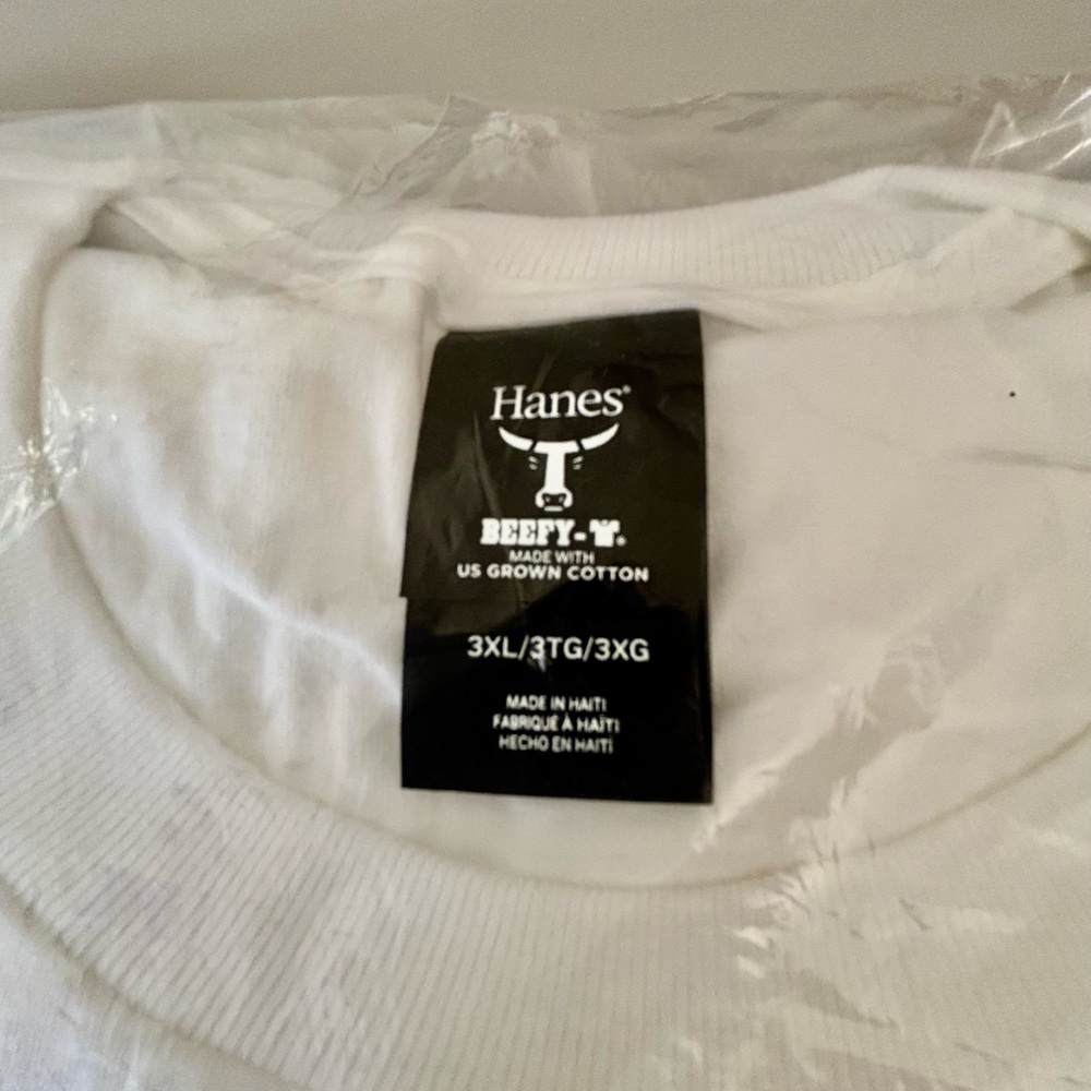 HANES 3XL Beefy Tee - Menās white short sleeve T shirt - New in Pkg. 100% cotton - Picture 4 of 5
